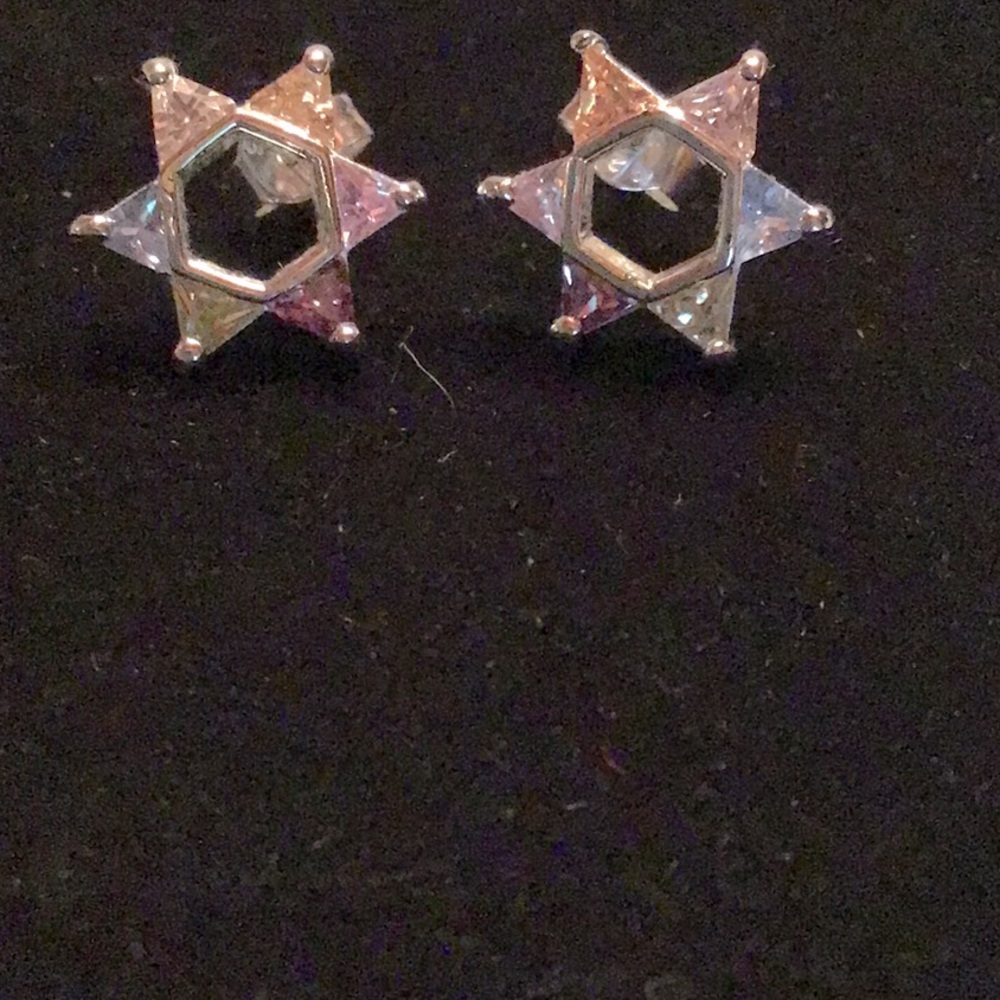 New Sterling Silver Star of David post earrings. Pale CZ’S. 1/2” dia